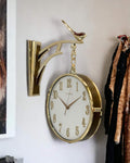 Brown and White Double Sided Hanging Clock- english dial view