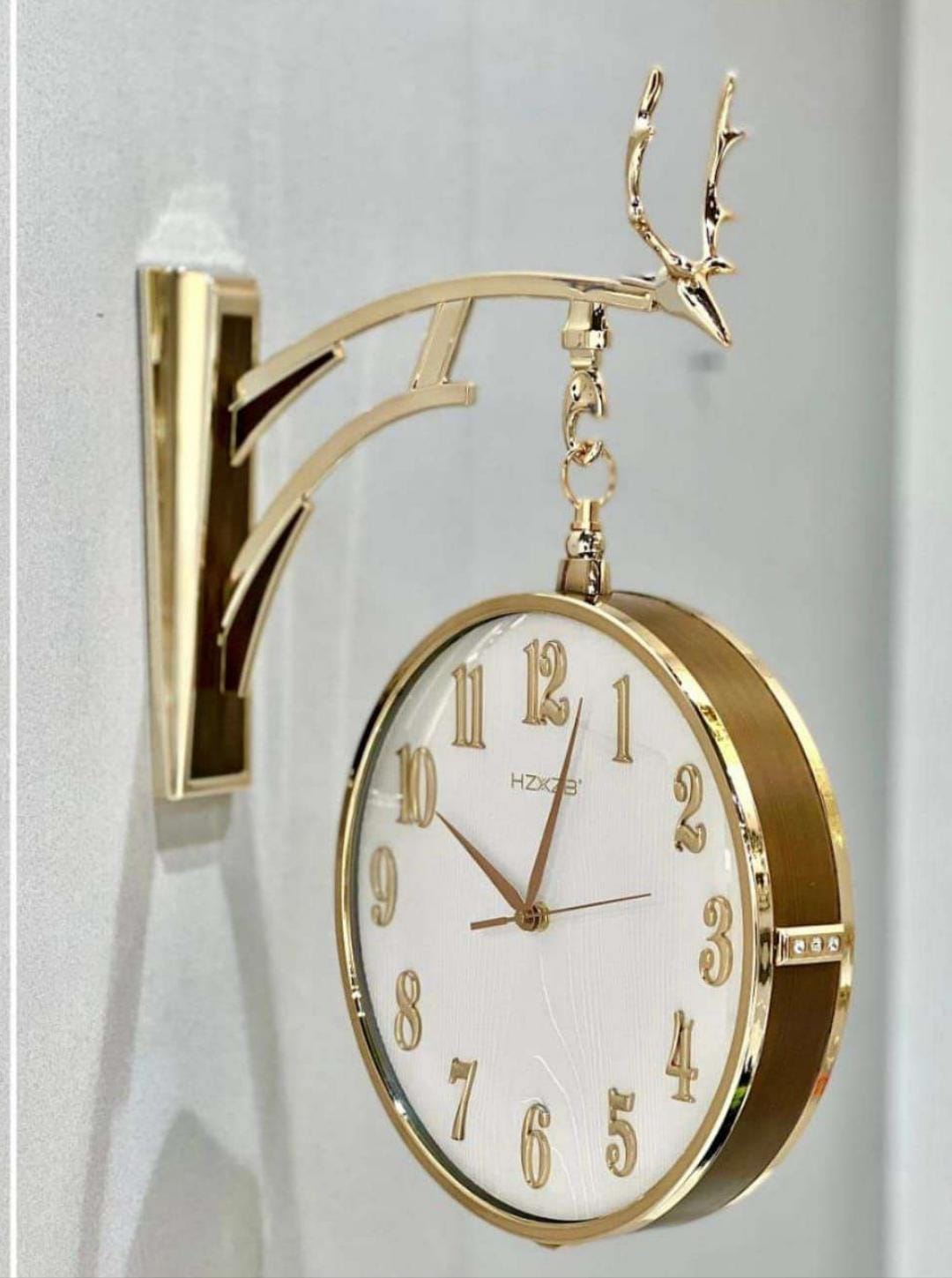 Brown and White Double Sided Hanging Clock - Side View