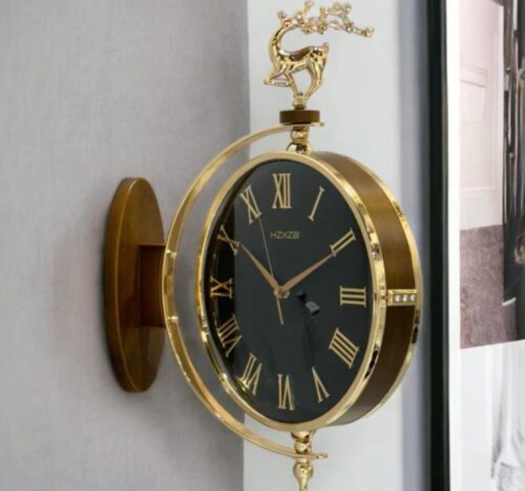 7942 Brown and Black Double Sided Hanging Clock - roman dialSide View