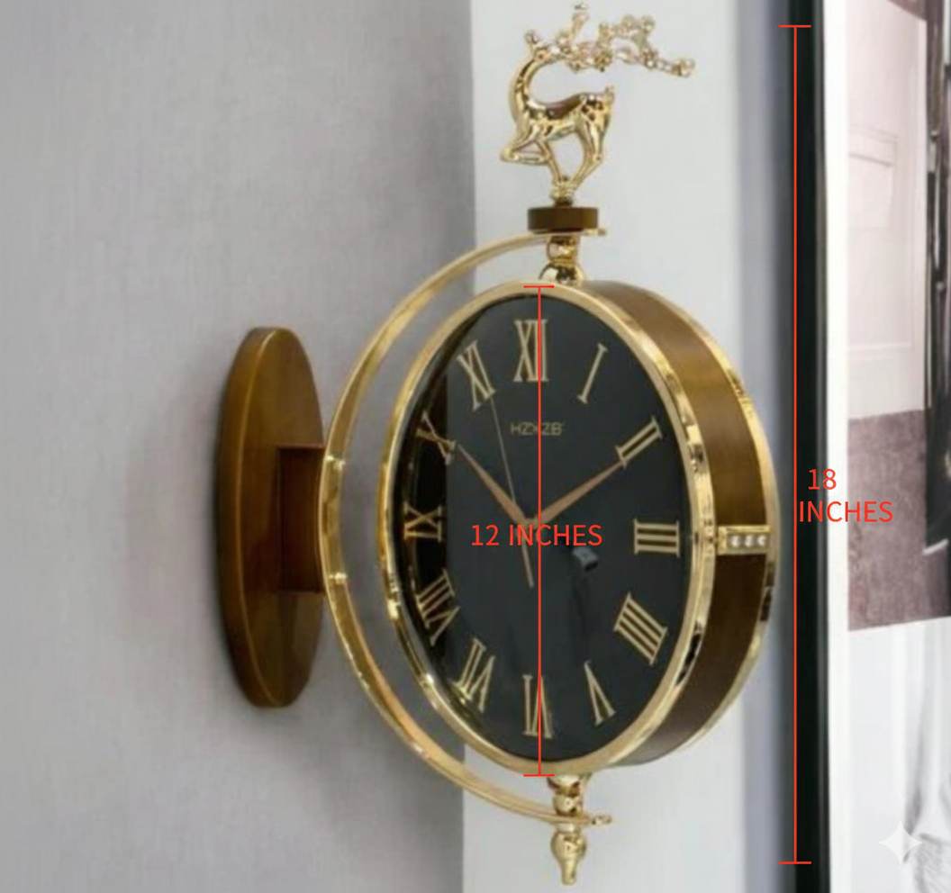 7942 Brown and black Double Sided Hanging Clock - roman dialSide View