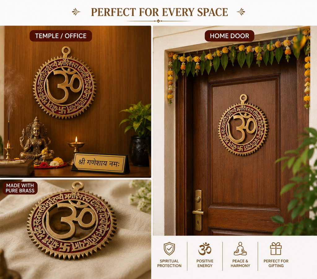 Premium Brass Om Wall Hanging For Home Entrance Door, Temple, Office, Pooja Room Decor | Positive Energy | Housewarming & Festival Gift