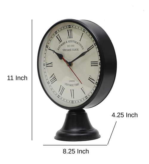 vintage metal table clock with 8 inch roman numeral dial dimensions image