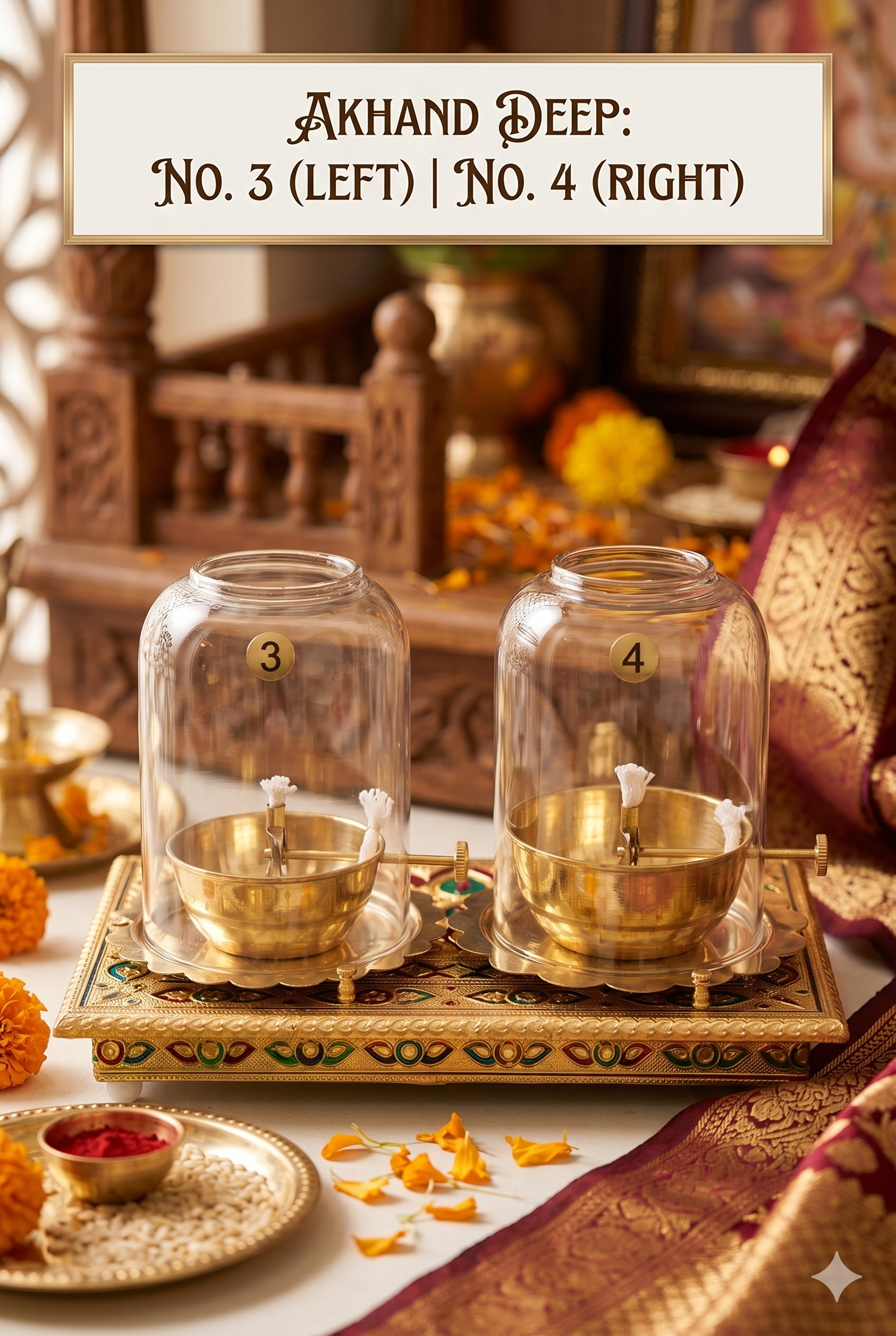 Pure Brass Akhand Deep Oil Lamp with Borosilicate Glass Cover - Premium Akhand Jyoti Diya for Mandir, Diwali Pooja, Home Decor & Gifting