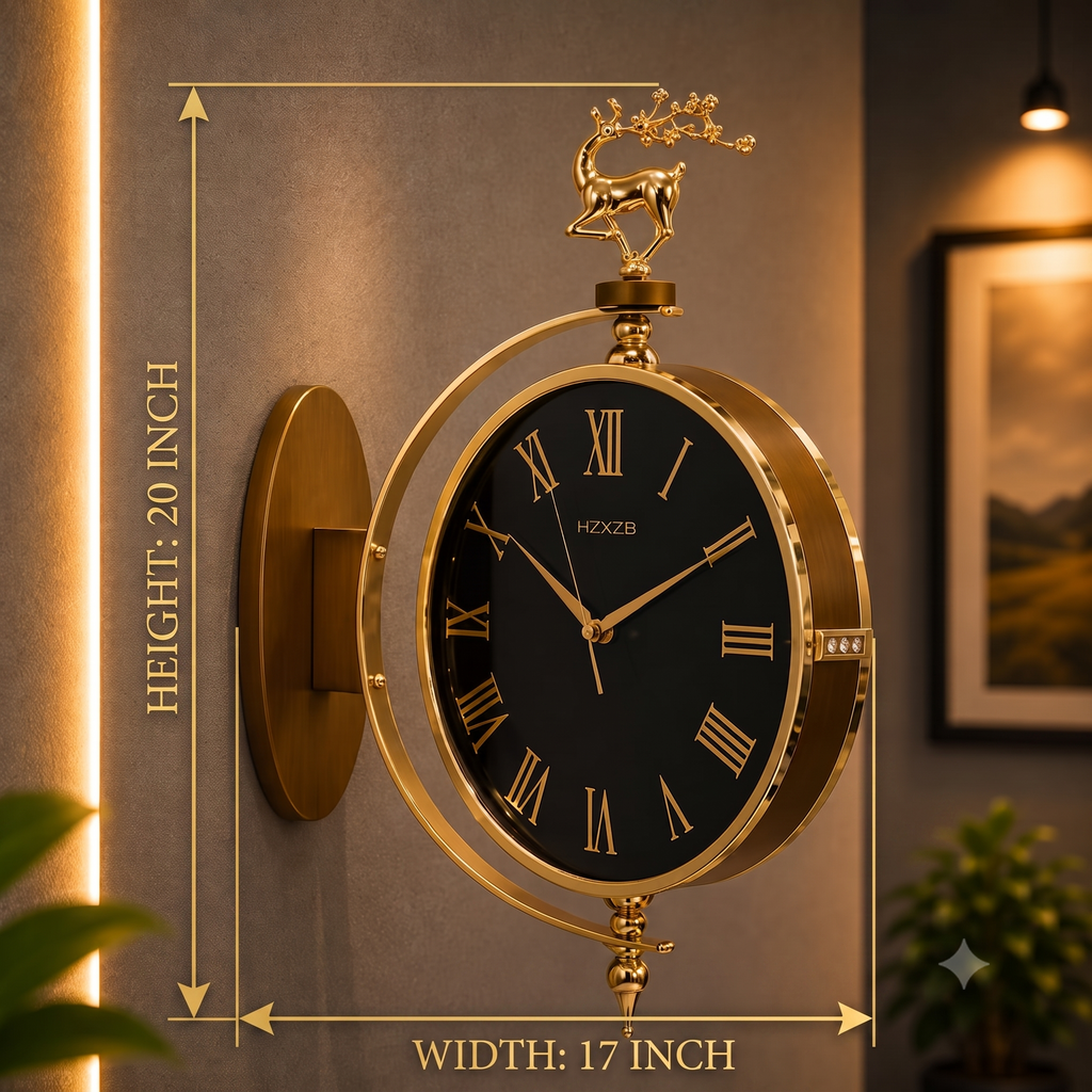 Double-Sided Hanging Wall Clock with Silent Sweep Mechanism