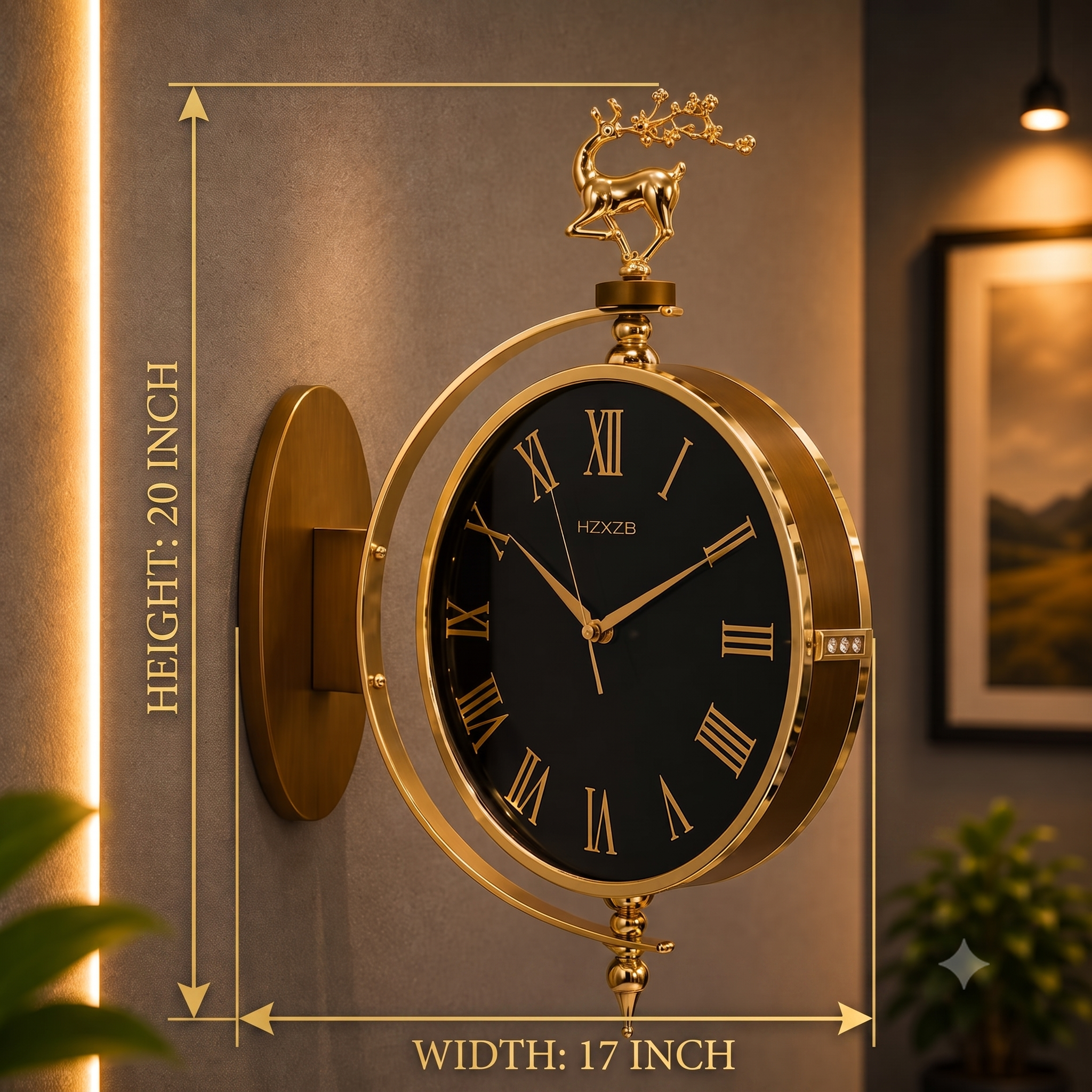 Double-Sided Hanging Wall Clock with Silent Sweep Mechanism