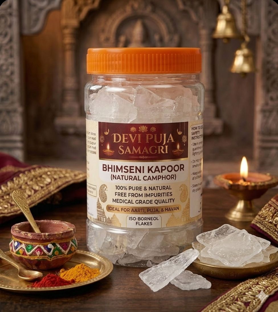 100% Pure Bhimseni Camphor Flakes– Medical Grade Karpooram for Pooja, Havan & Aromatherapy – Natural Inhalation & Diffuser Kapoor – Long Burning & Super Strong Fragrance