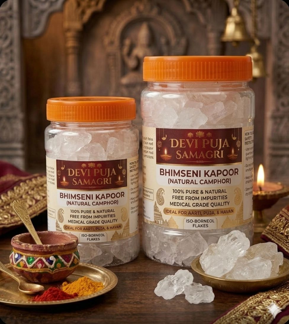 100% Pure Bhimseni Camphor Flakes– Medical Grade Karpooram for Pooja, Havan & Aromatherapy – Natural Inhalation & Diffuser Kapoor – Long Burning & Super Strong Fragrance