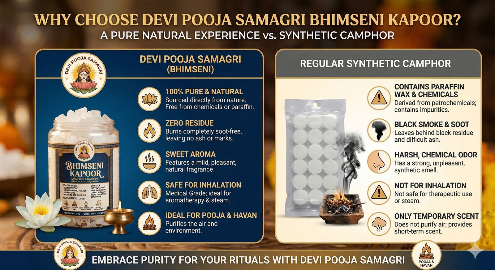 100% Pure Bhimseni Camphor Flakes– Medical Grade Karpooram for Pooja, Havan & Aromatherapy – Natural Inhalation & Diffuser Kapoor – Long Burning & Super Strong Fragrance