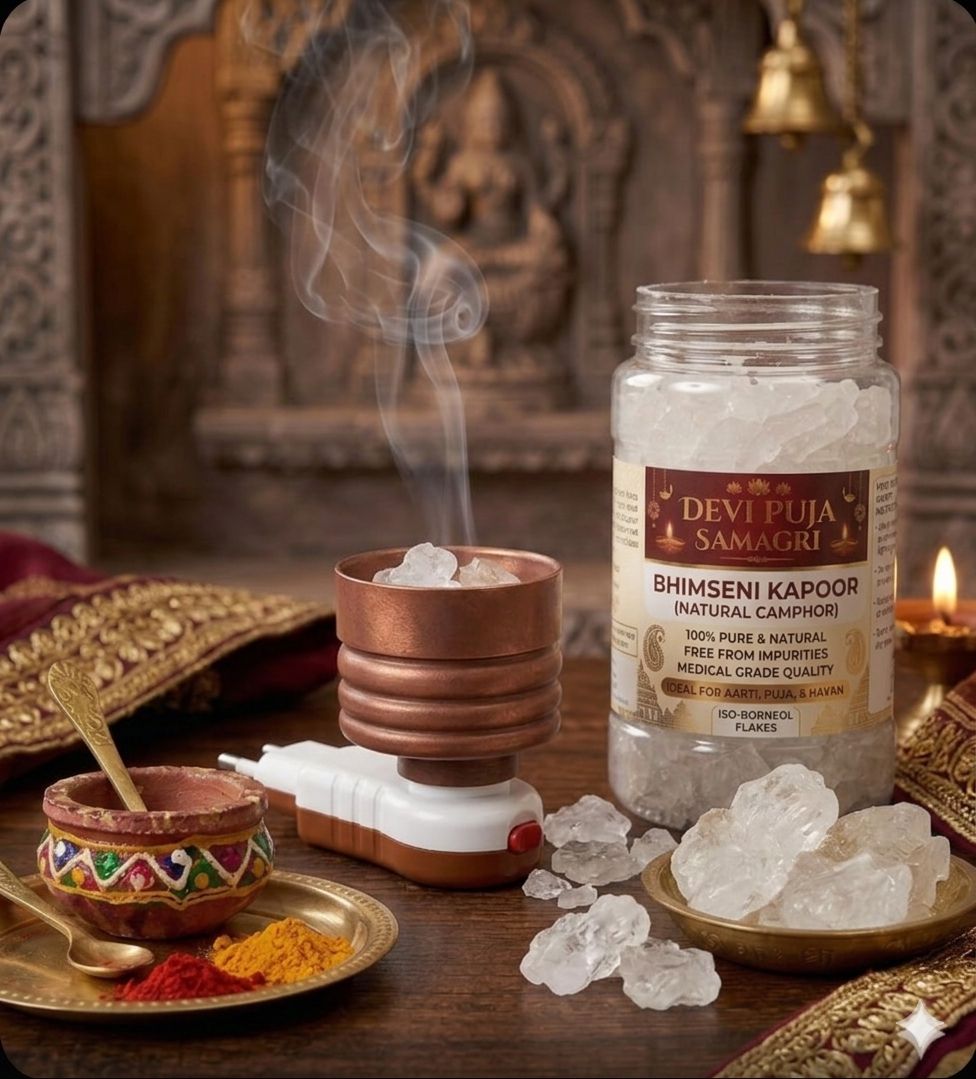 100% Pure Bhimseni Camphor Flakes– Medical Grade Karpooram for Pooja, Havan & Aromatherapy – Natural Inhalation & Diffuser Kapoor – Long Burning & Super Strong Fragrance