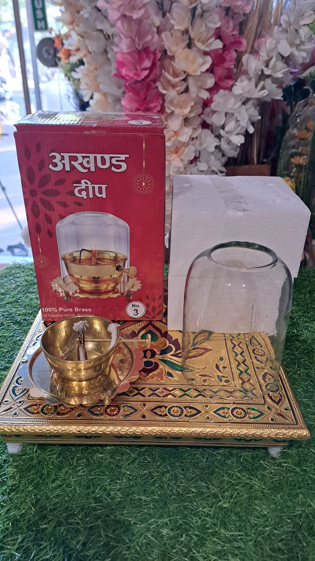 Pure Brass Akhand Deep Oil Lamp with Borosilicate Glass Cover - Premium Akhand Jyoti Diya for Mandir, Diwali Pooja, Home Decor & Gifting