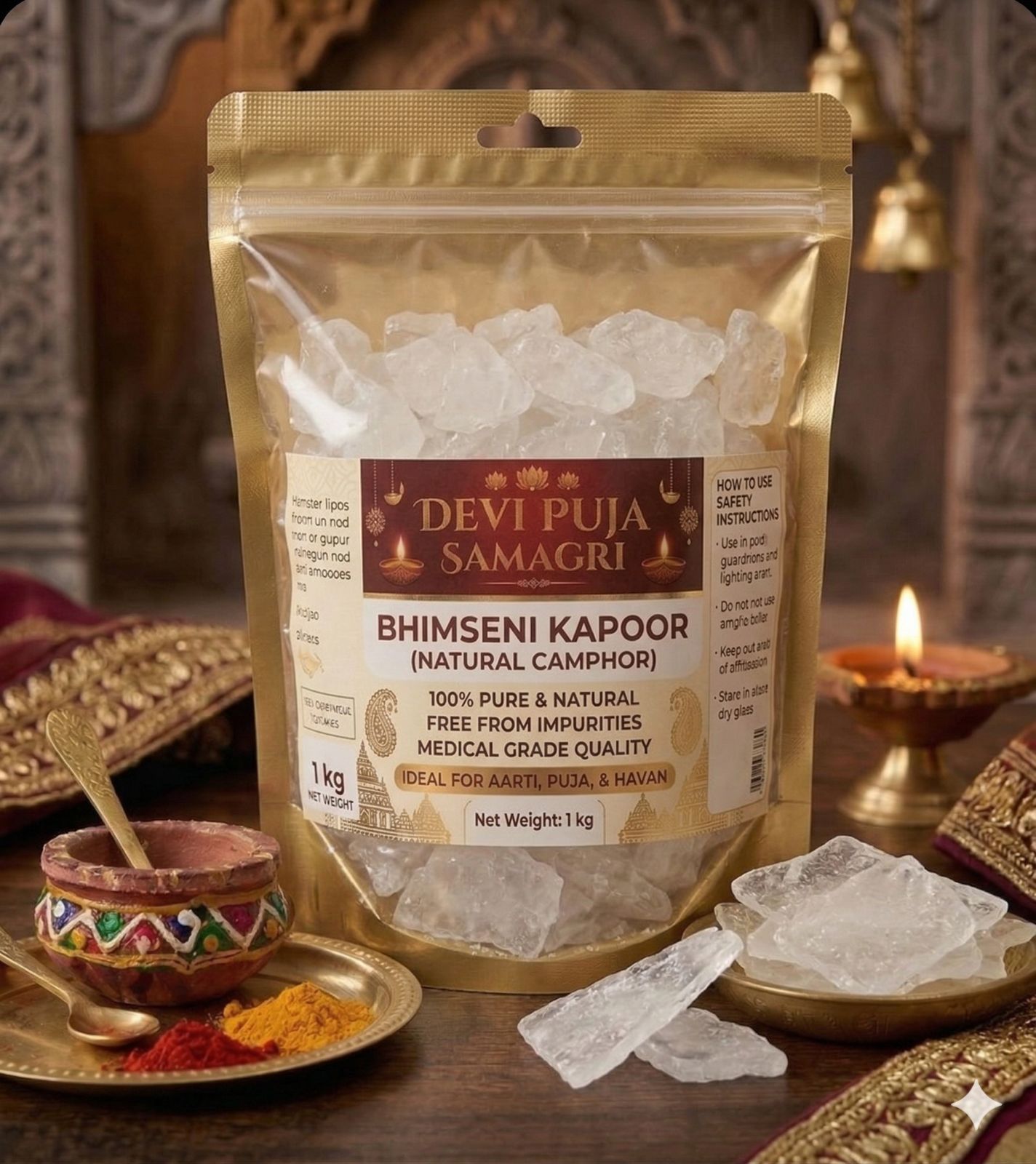 100% Pure Bhimseni Camphor Flakes– Medical Grade Karpooram for Pooja, Havan & Aromatherapy – Natural Inhalation & Diffuser Kapoor – Long Burning & Super Strong Fragrance