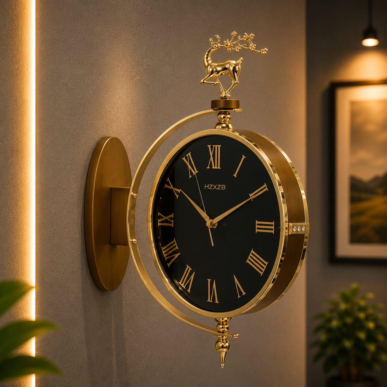 Double-Sided Hanging Wall Clock with Silent Sweep Mechanism