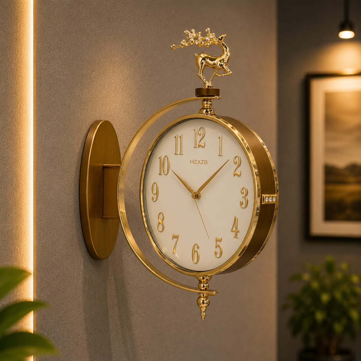 Double-Sided Hanging Wall Clock with Silent Sweep Mechanism