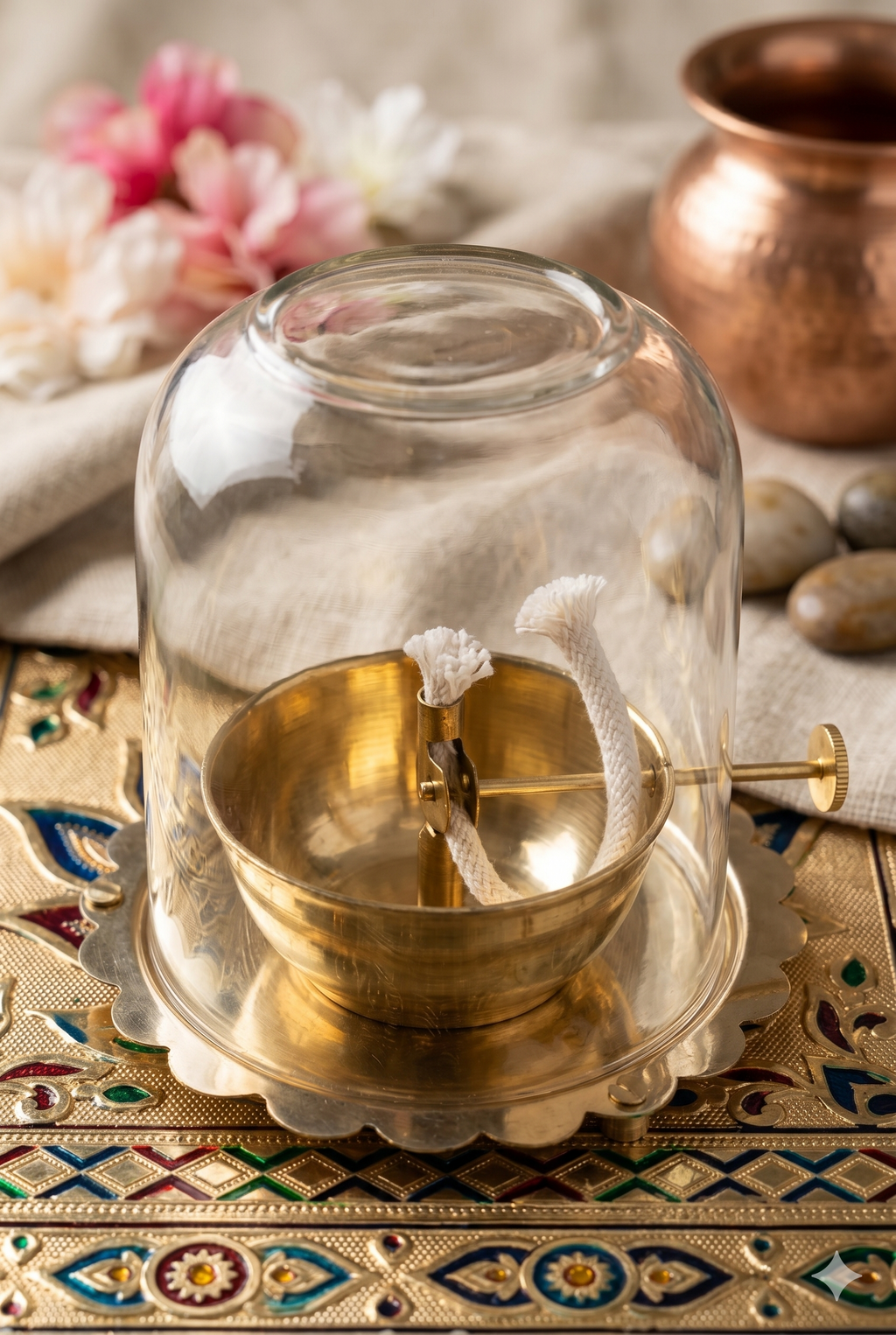 Pure Brass Akhand Deep Oil Lamp with Borosilicate Glass Cover - Premium Akhand Jyoti Diya for Mandir, Diwali Pooja, Home Decor & Gifting