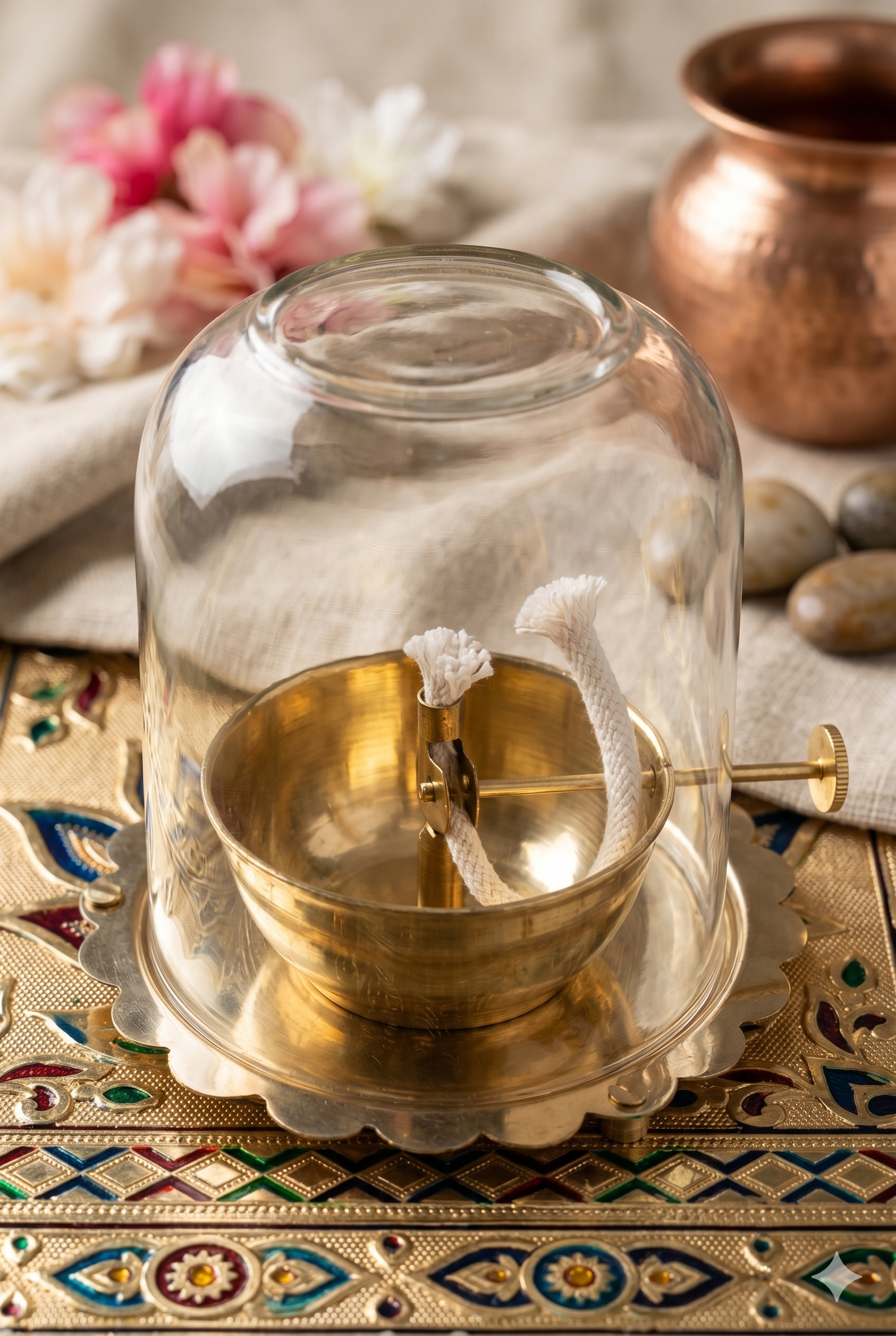 Pure Brass Akhand Deep Oil Lamp with Borosilicate Glass Cover - Premium Akhand Jyoti Diya for Mandir, Diwali Pooja, Home Decor & Gifting