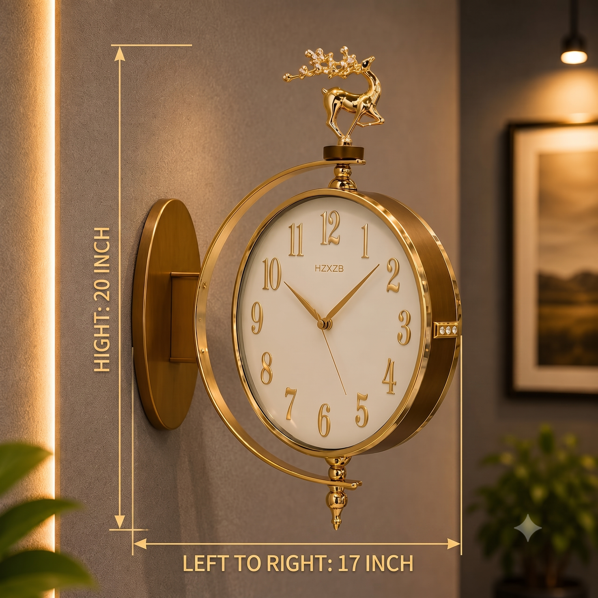 Double-Sided Hanging Wall Clock with Silent Sweep Mechanism