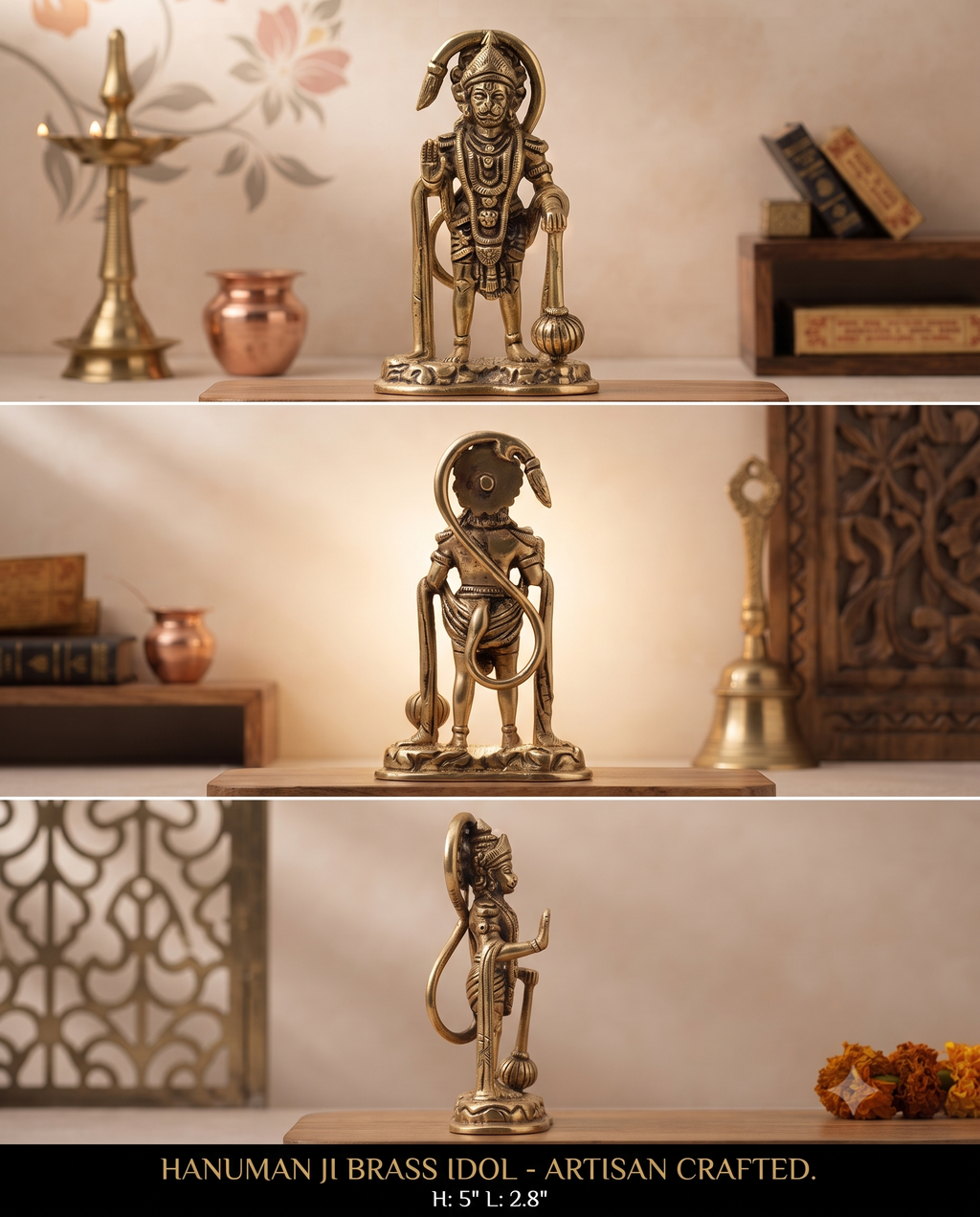 Premium Panchdhatu Hanuman Ji Idol | Super Fine Finish 5-Inch Bajrangbali Murti by Devicrafts