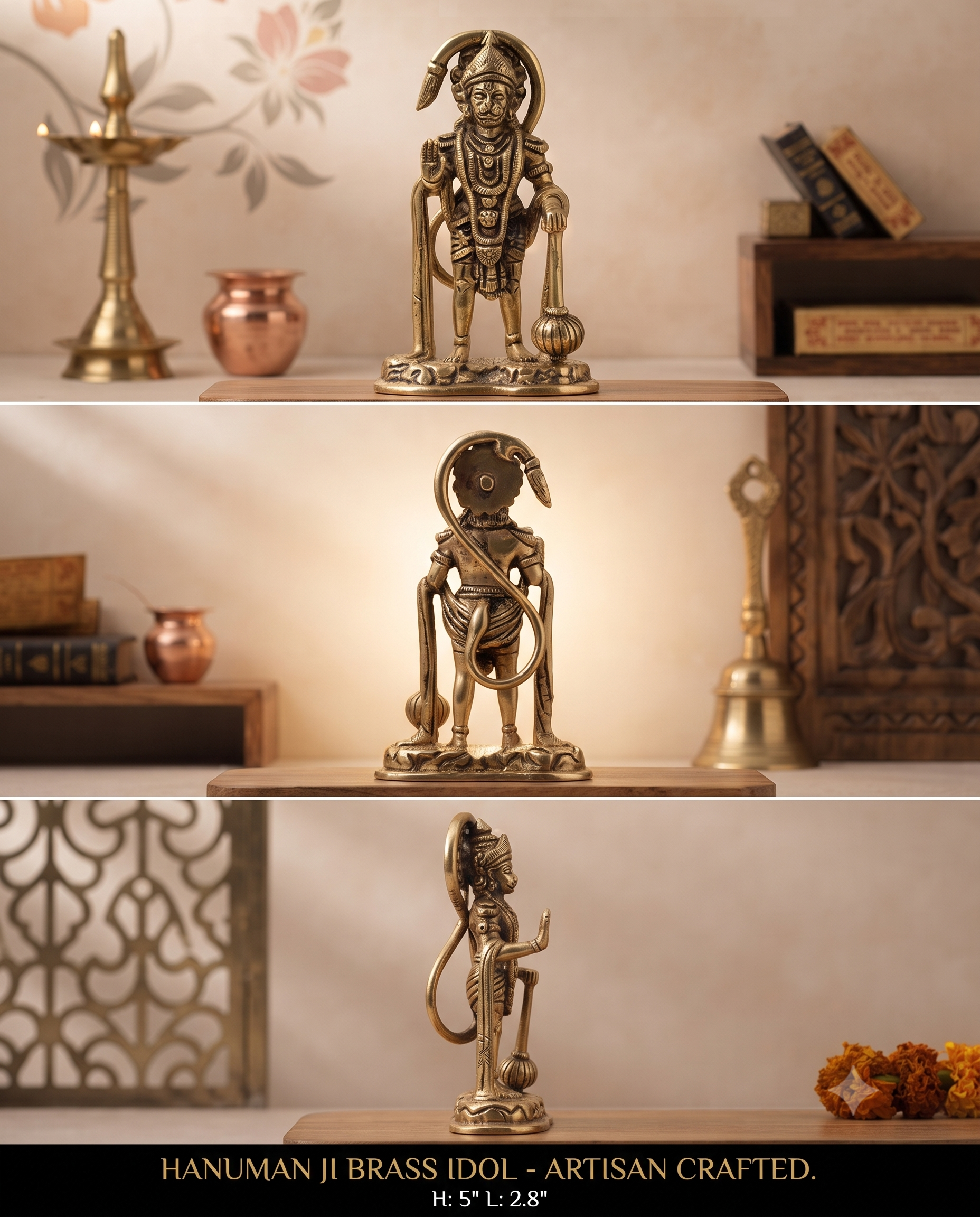 Premium Panchdhatu Hanuman Ji Idol | Super Fine Finish 5-Inch Bajrangbali Murti by Devicrafts