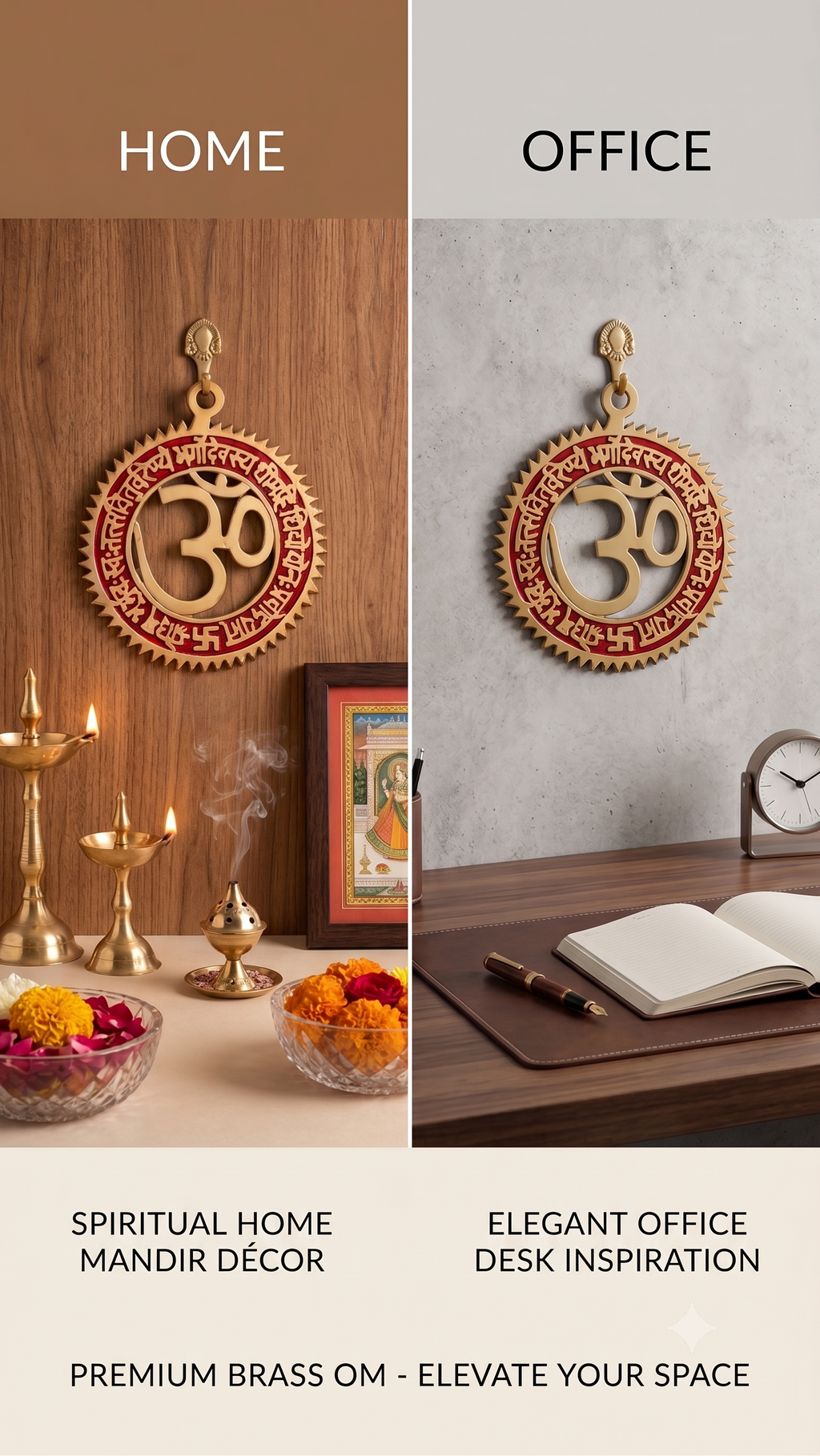 Premium Brass Om Wall Hanging For Home Entrance Door, Temple, Office, Pooja Room Decor | Positive Energy | Housewarming & Festival Gift