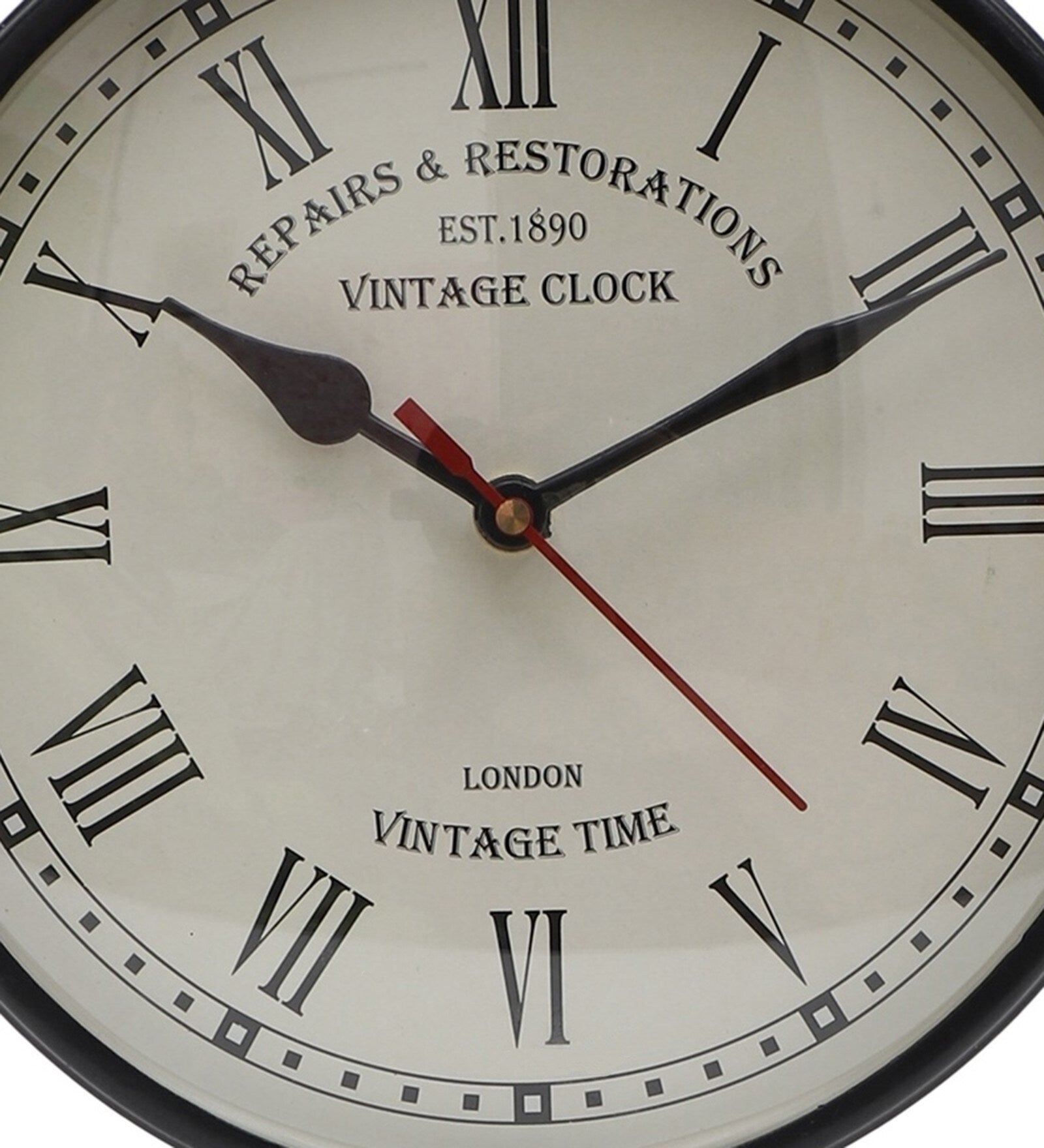 vintage metal table clock with 8 inch ,roman numeral dial closed look image