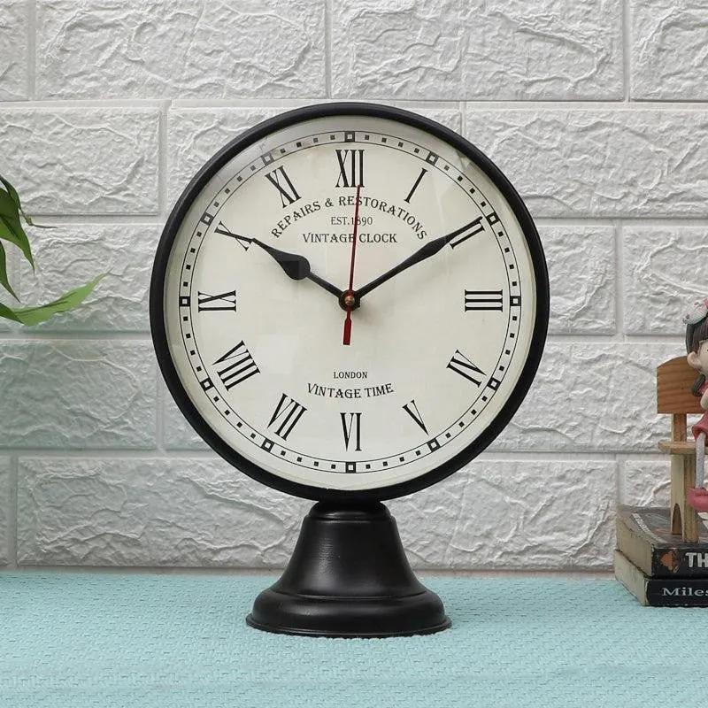 vintage metal table clock with 8 inch roman numeral dial table top image